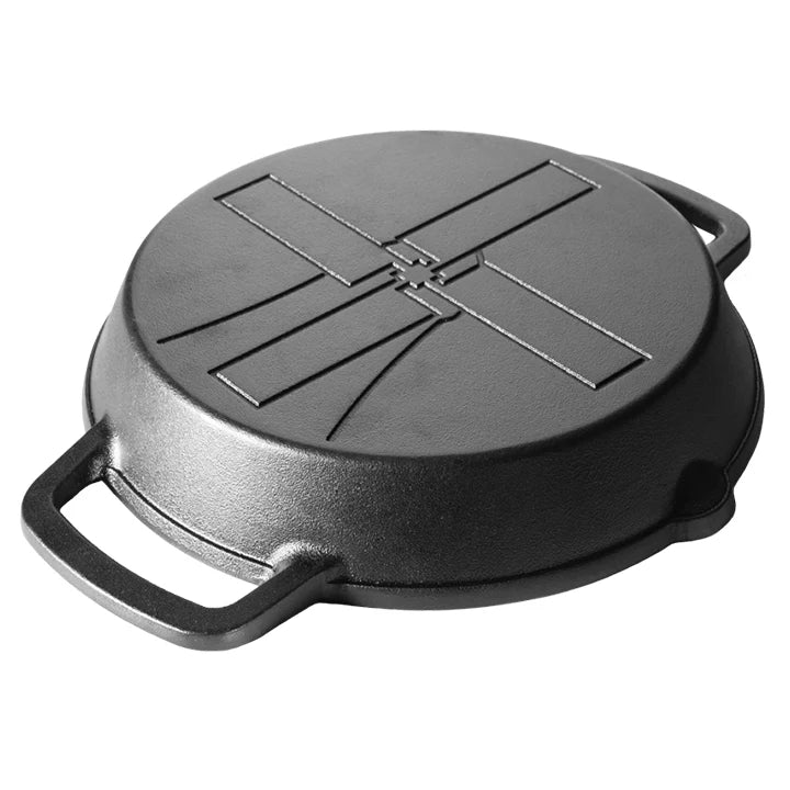 Große Windmühlen-Gusseisenpfanne mit 2 Griffen